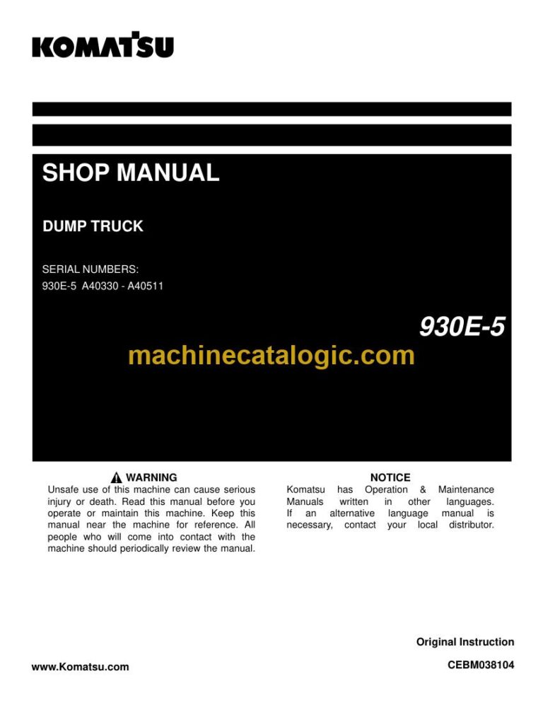 Komatsu 930E-5 Rigid Dump Truck Shop Manual (CEBM038104)