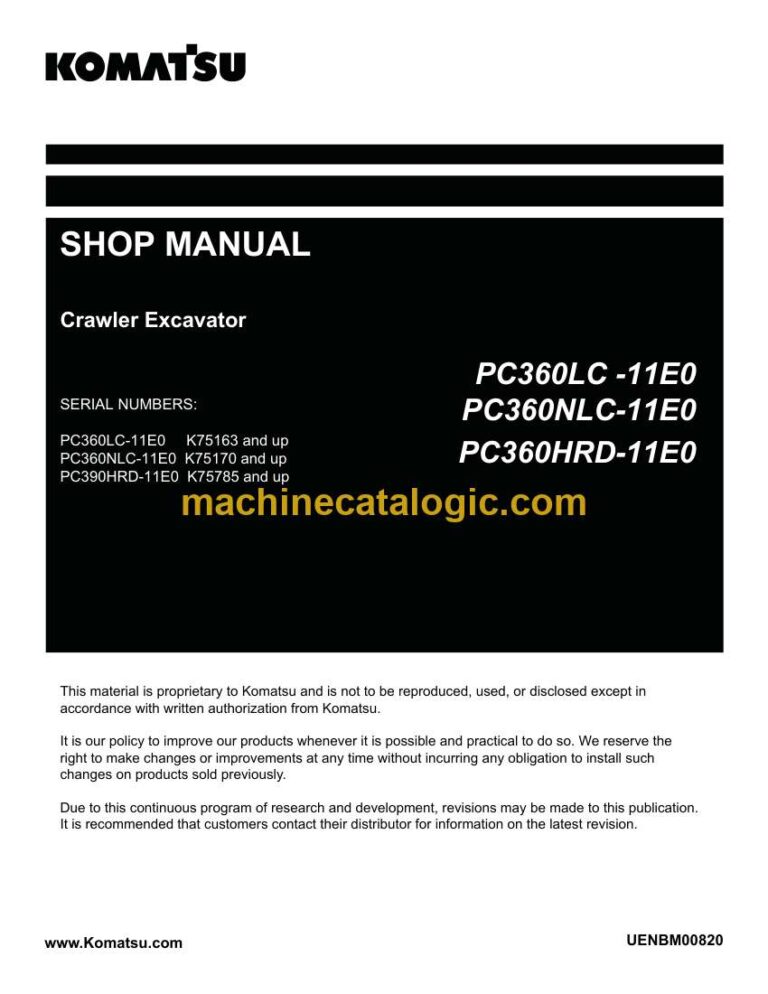 Komatsu PC360LC-11E0 Crawler Excavator Shop Manual (UENBM00820)