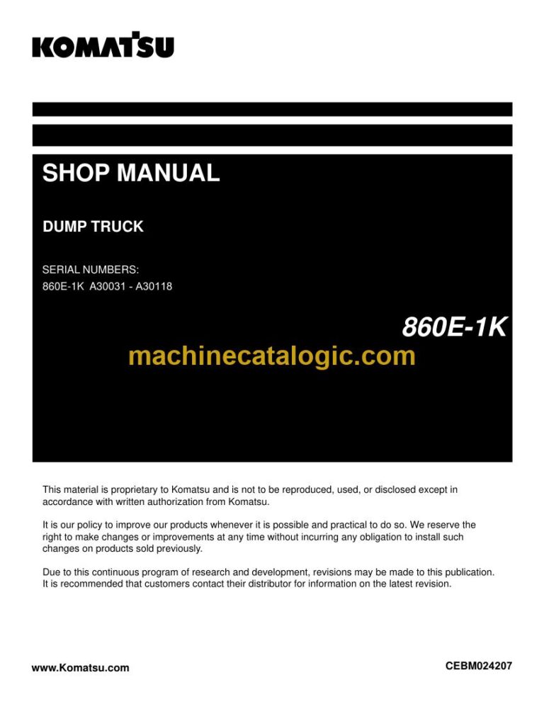 Komatsu 860E-1K Rigid Dump Truck Shop Manual (CEBM024207)
