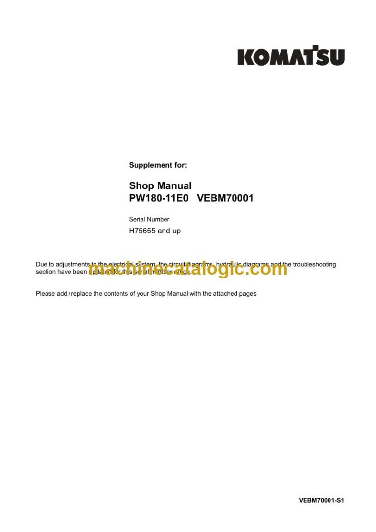 Komatsu PW180-11E0 Wheeled Excavator Shop Manual (VENBM70001-S1)