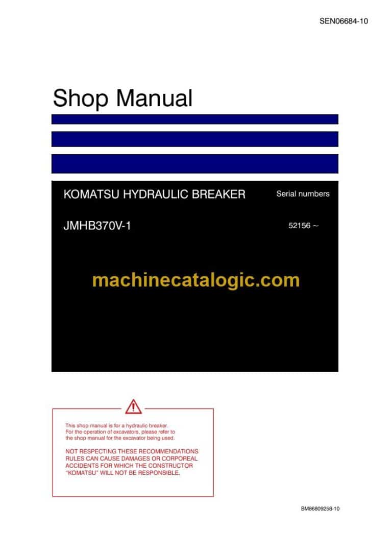Komatsu JMHB370V-1 Attachment Shop Manual (SEN06684-10)