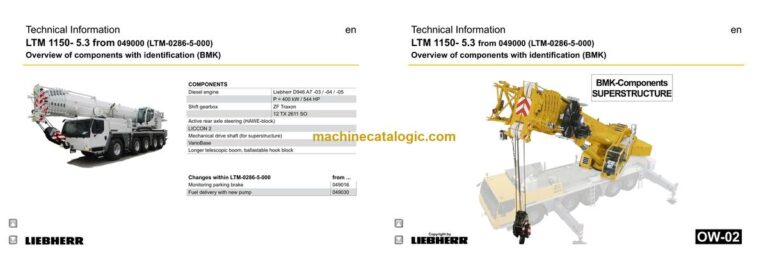 Liebherr LTM 1150-5.3 Mobile Crane Technical Information & BMK Components Manual (Carrier + Superstructure) (SN 049000)