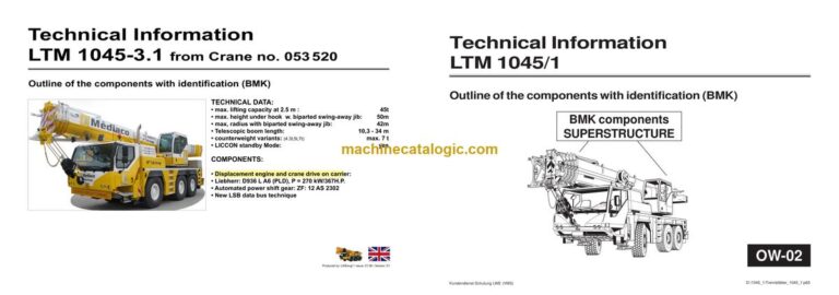 Liebherr LTM 1045-3.1 Mobile Crane Technical Information and BMK Components Manual (Carrier + Superstructure) (SN 053611)