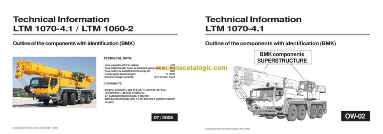 Liebherr LTM 1070-4.1 Mobile Crane Technical Information and BMK Components Manual (Carrier + Superstructure) (SN 059131)