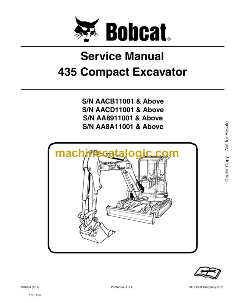 Bobcat 435 Excavator Service Manual (SN AACB11001-AACB99999)