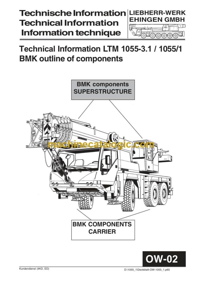 Liebherr LTM 1055-1 Mobile Crane Technical Information and BMK Components Manual (Superstructure) (SN 055662)