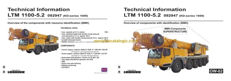 Liebherr LTM 1100-5.2 Mobile Crane Technical Information and BMK Components Manual (Carrier + Superstructure) (SN 092986)