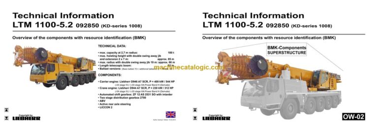 Liebherr LTM 1100-5.2 Mobile Crane Technical Information and BMK Components Manual (Carrier + Superstructure) (SN 092903)