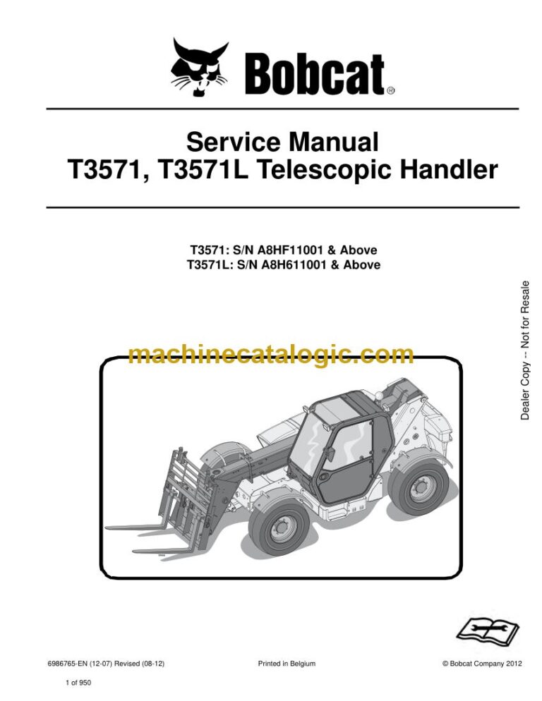 Bobcat T3571 VersaHANDLER® TTC, Telescopic Handler Service Manual (SN A8HF11001-A8HF99999)