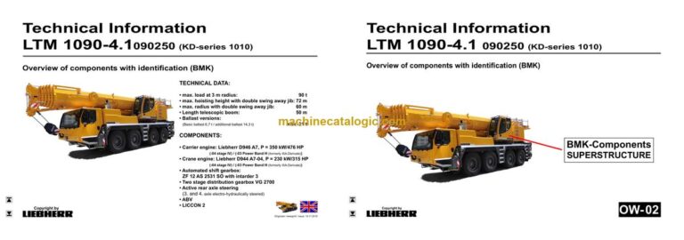 Liebherr LTM 1090-4.1 Mobile Crane Technical Information and BMK Components Manual (Carrier + Superstructure) (SN 090319)