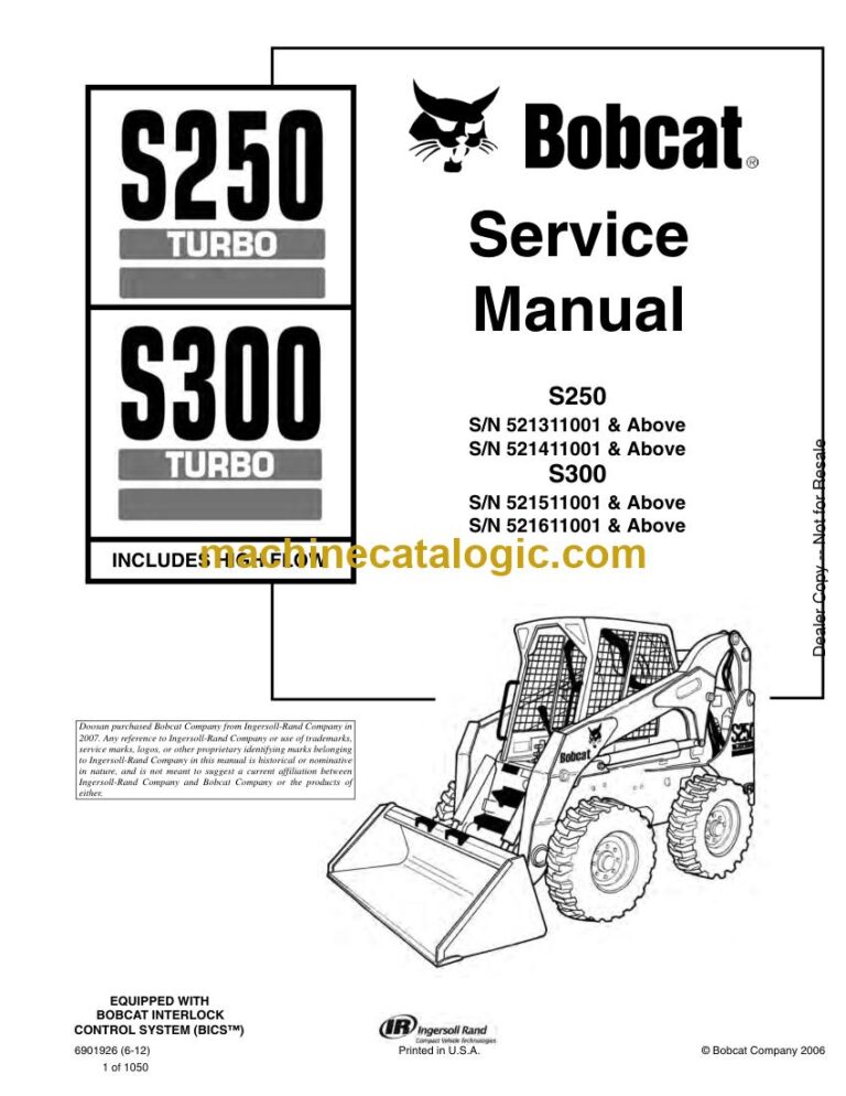 Bobcat S300 Loader Service Manual (SN 521511001-521599999)