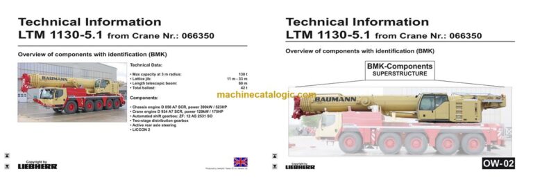 Liebherr LTM 1130-5.1 Mobile Crane Technical Information and BMK Components Manual (Carrier + Superstructure) (SN 066519)