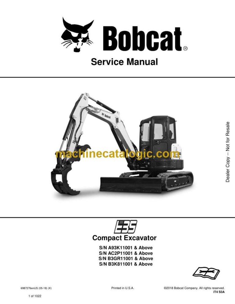 Bobcat E35 Excavator Service Manual (SN A93K11001-A93K99999)