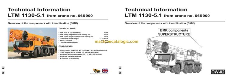 Liebherr LTM 1130-5.1 Mobile Crane Technical Information and BMK Components Manual (Carrier + Superstructure) (SN 066040)