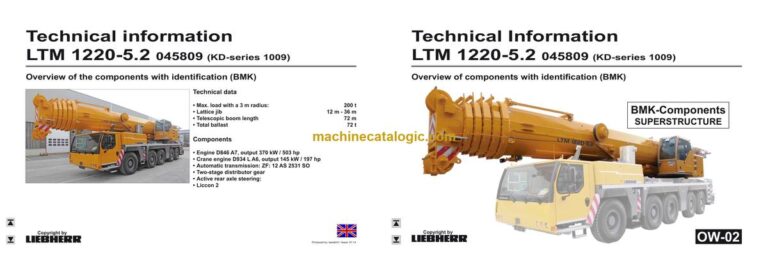Liebherr LTM 1220-5.2 Mobile Crane Technical Information and BMK Components Manual (Carrier + Superstructure) (SN 045798)