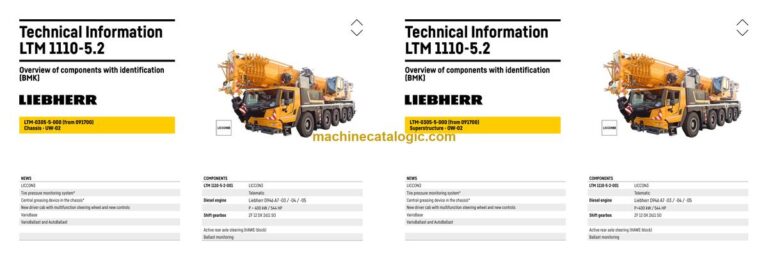 Liebherr LTM 1110-5.2 Mobile Crane Technical Information and BMK Components Manual (Carrier + Superstructure) (SN 091838)