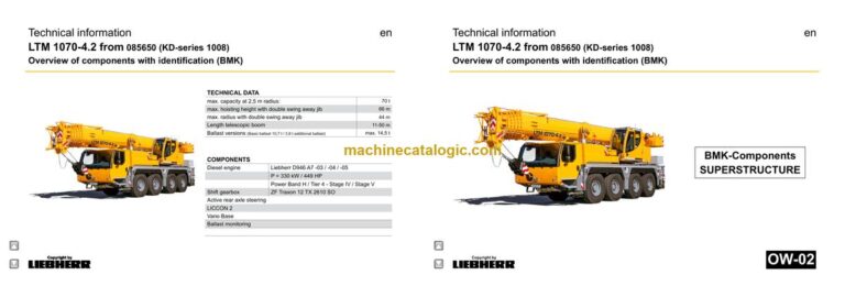 Liebherr LTM 1070-4.2 Mobile Crane Technical Information and BMK Components Manual (Carrier + Superstructure) (SN 085929)