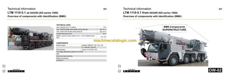 Liebherr LTM 1110-5.1 Mobile Crane Technical Information and BMK Components Manual (Carrier + Superstructure) (SN 043343)