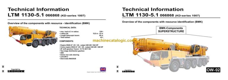 Liebherr LTM 1130-5.1 Mobile Crane Technical Information and BMK Components Manual (Carrier + Superstructure) (SN 066896)