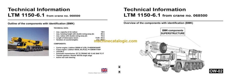 Liebherr LTM 1150-6.1 Mobile Crane Technical Information and BMK Components Manual (Carrier + Superstructure) (SN 068568)