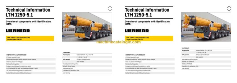 Liebherr LTM 1250-5.1 Mobile Crane Technical Information and BMK Components Manual (Carrier + Superstructure) (SN 044501)