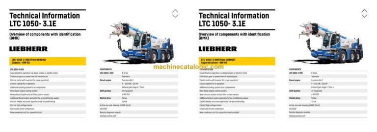 Liebherr LTC 1050-3.1E Compact Crane Technical Information and BMK Components Manual (Carrier + Superstructure) (SN 088002)