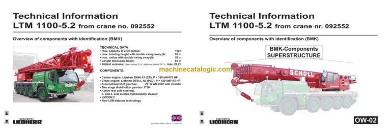 Liebherr LTM 1100-5.2 Mobile Crane Technical Information and BMK Components Manual (Carrier + Superstructure) (SN 092560)