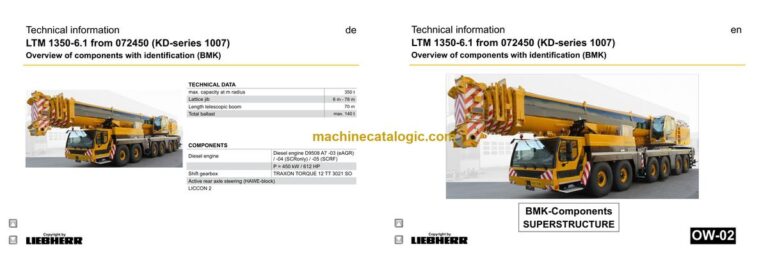 Liebherr LTM 1350-6.1 Mobile Crane Technical Information and BMK Components Manual (Carrier + Superstructure) (SN 072466)