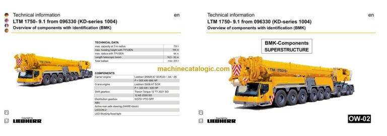 Liebherr LTM 1750-9.1 Mobile Crane Technical Information and BMK Components Manual (Carrier + Superstructure) (SN 096339)