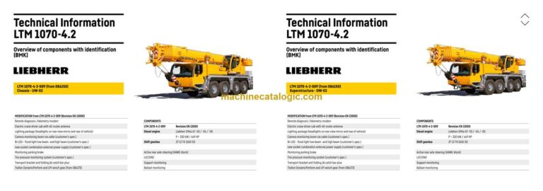 Liebherr LTM 1070-4.2 Mobile Crane Technical Information and BMK Components Manual (Carrier + Superstructure) (SN 086185)