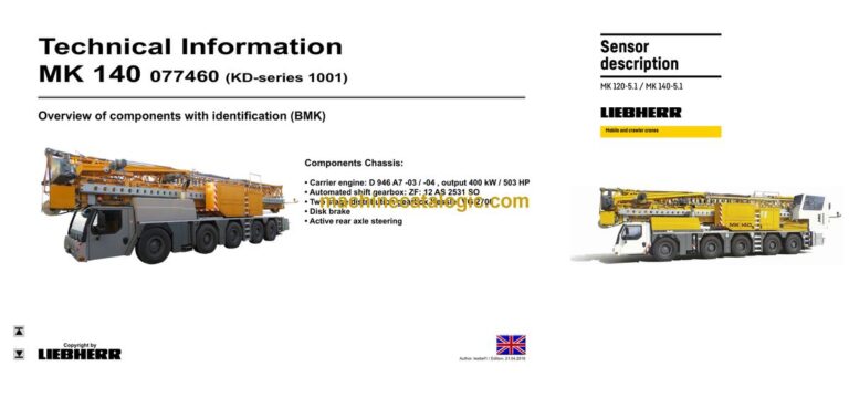 Liebherr MK 140 Mobile Construction Crane Technical Information and BMK Components Manual (Carrier + Superstructure) (SN 077473)