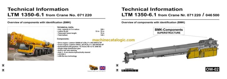 Liebherr LTM 1350-6.1 Mobile Crane Technical Information and BMK Components Manual (Carrier + Superstructure) (SN 071261)