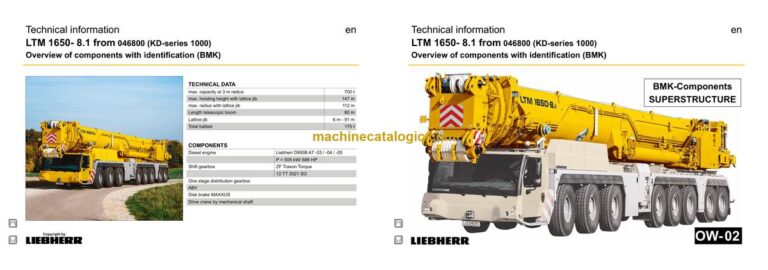 Liebherr LTM 1650-8.1 Mobile Crane Technical Information and BMK Components Manual (Carrier + Superstructure) (SN 046884)