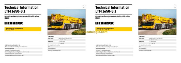 Liebherr LTM 1650-8.1 Mobile Crane Technical Information and BMK Components Manual (Carrier + Superstructure) (SN 082422)