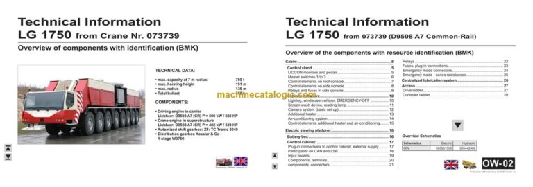 Liebherr LG 1750 Lattice Boom Crane Technical Information and BMK Components Manual (Carrier + Superstructure) (SN 073757)
