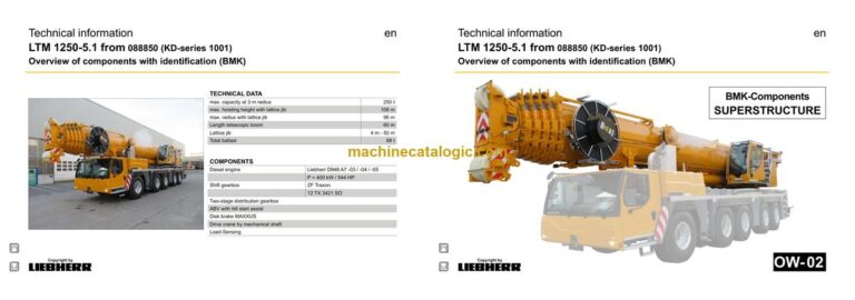 Liebherr LTM 1250-5.1 Mobile Crane Technical Information and BMK Components Manual (Carrier + Superstructure) (SN 089002)