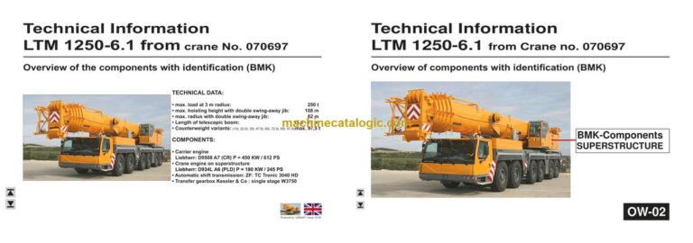 Liebherr LTM 1250-6.1 Mobile Crane Technical Information and BMK Components Manual (Carrier + Superstructure) (SN 070700)