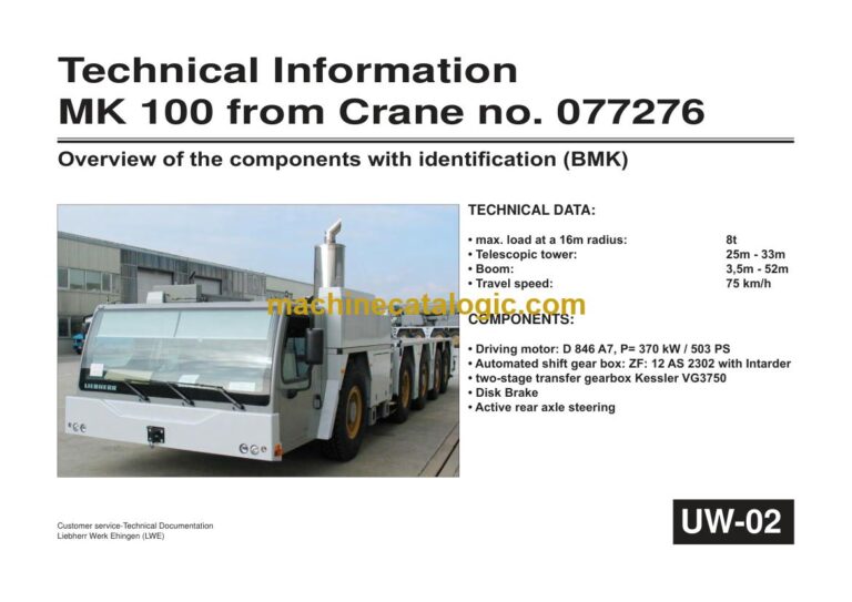 Liebherr MK 100 Mobile Construction Crane Technical Information and BMK Components Manual (Carrier) (SN 077309)