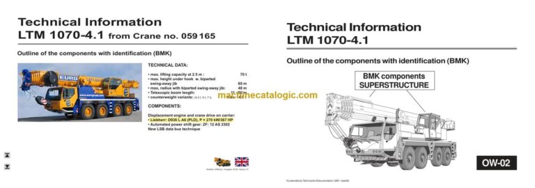 Liebherr LTM 1070-4.1 Mobile Crane Technical Information and BMK Components Manual (Carrier + Superstructure) (SN 059449)