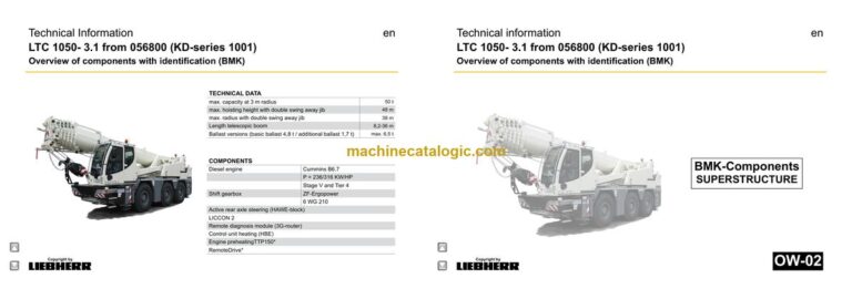 Liebherr LTC 1050-3.1 Compact Crane Technical Information and BMK Components Manual (Carrier + Superstructure) (SN 056851)