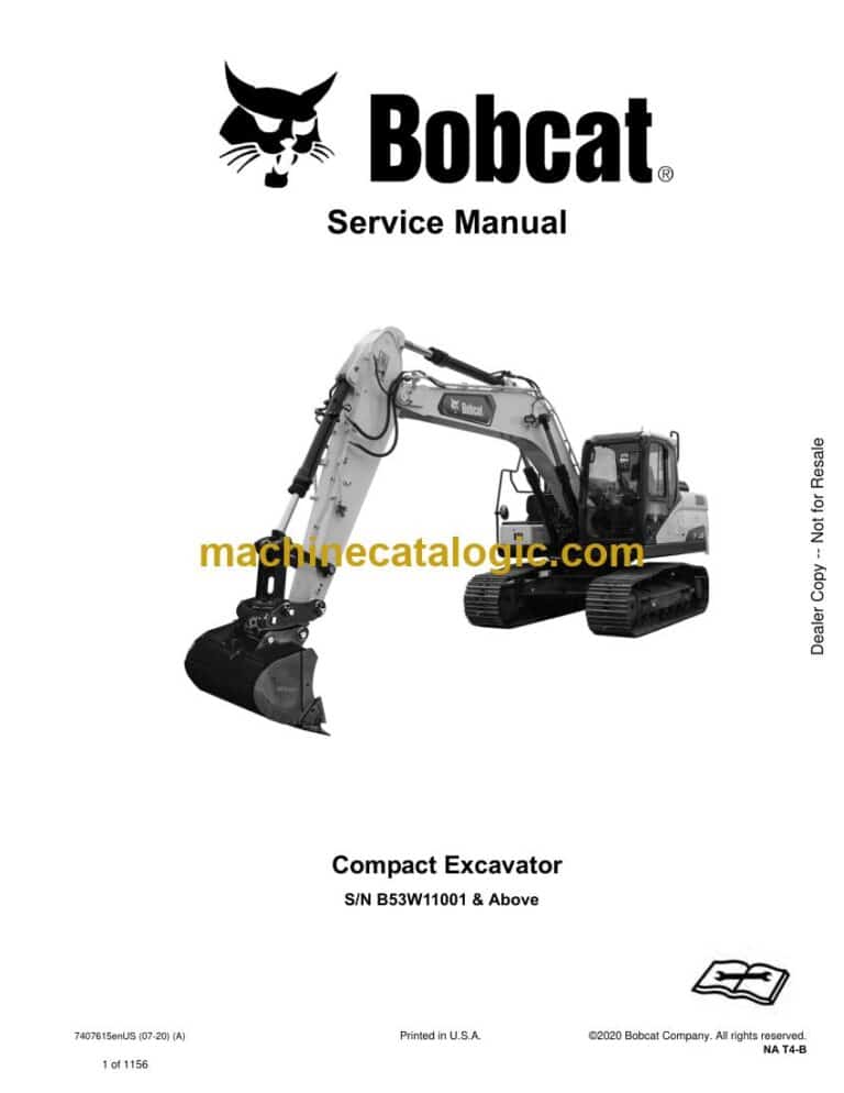 Bobcat E165 Excavator Service Manual (SN B53W11001-B53W99999)
