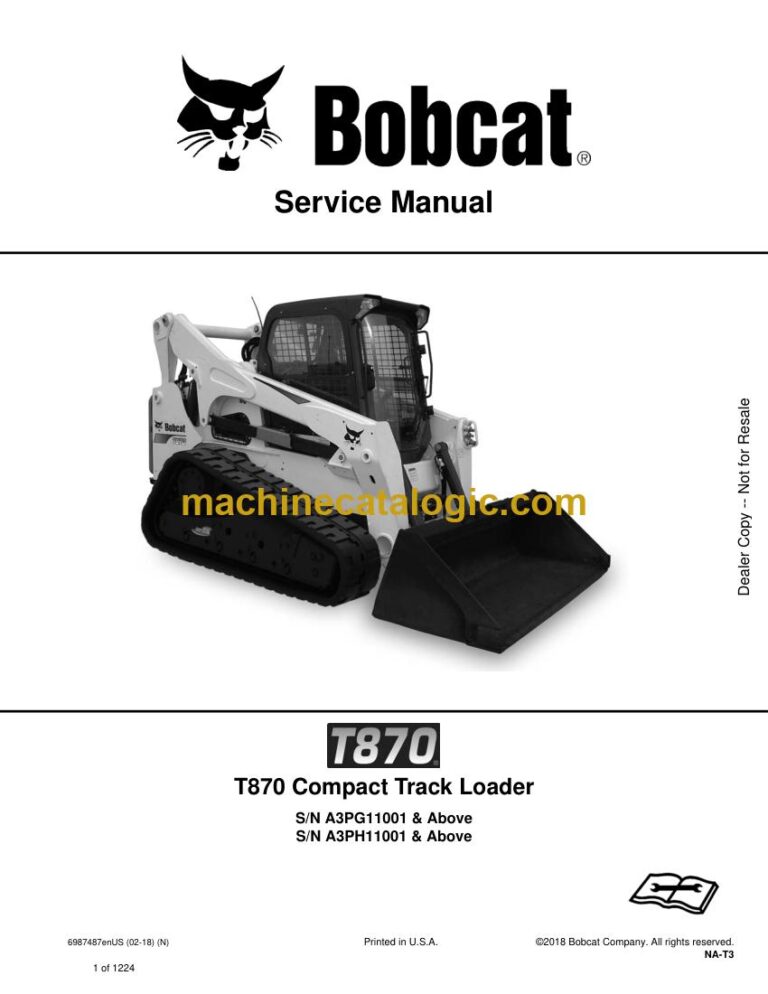Bobcat T870 Loader Service Manual (SN A3PG11001-A3PG99999)