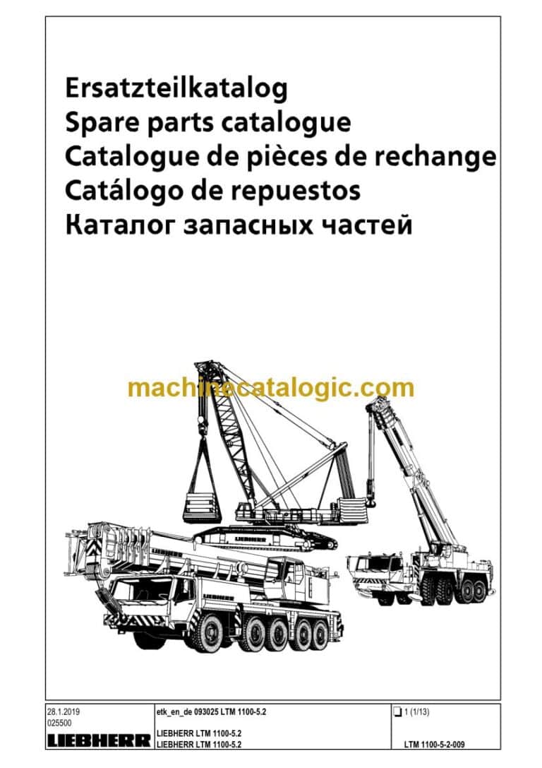 Liebherr LTM 1100-5.2 Mobile Crane Spare Parts Catalogue (SN 093025)