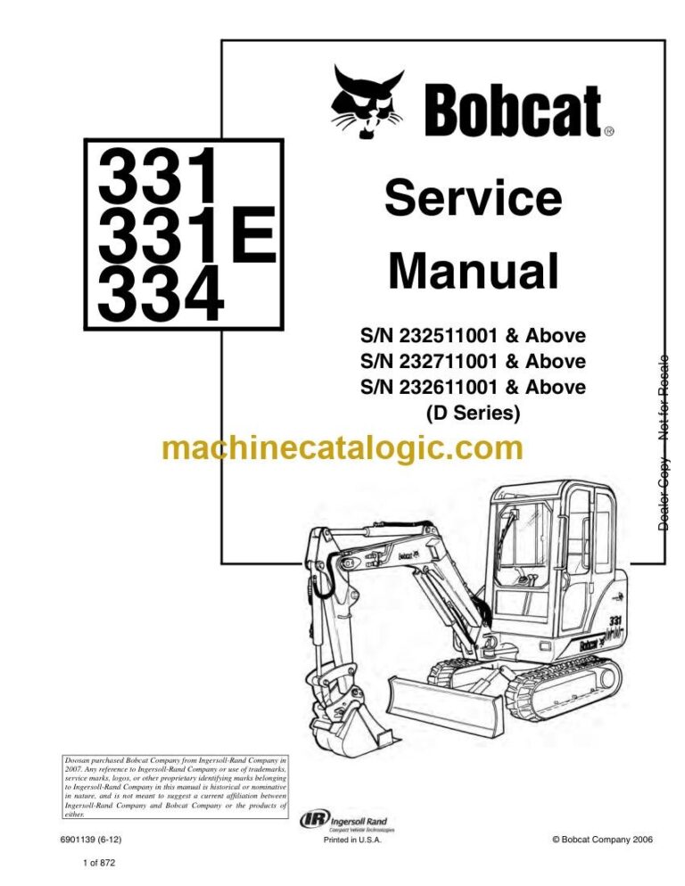 Bobcat 334 Excavator Service Manual (SN 232611001-232699999)