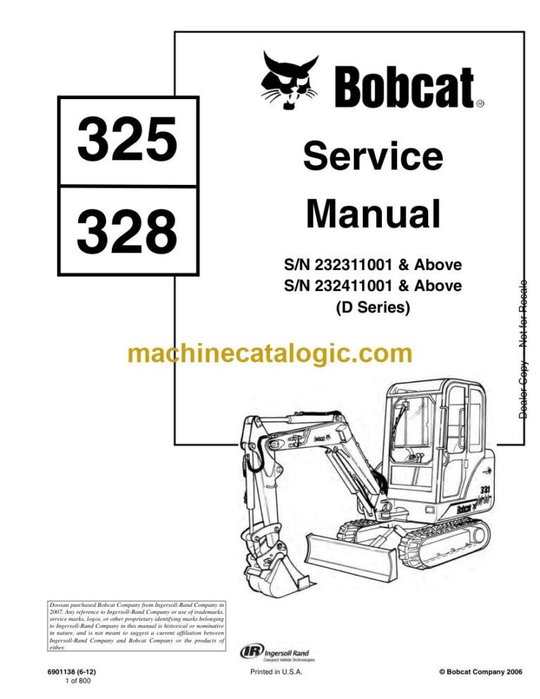 Bobcat 325 Excavator Service Manual (SN 232311001-232399999)