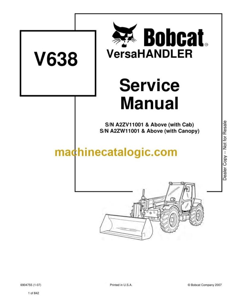 Bobcat VR638 VersaHANDLER® TTC, Telescopic Handler Service Manual (SN 365111001-365111999)