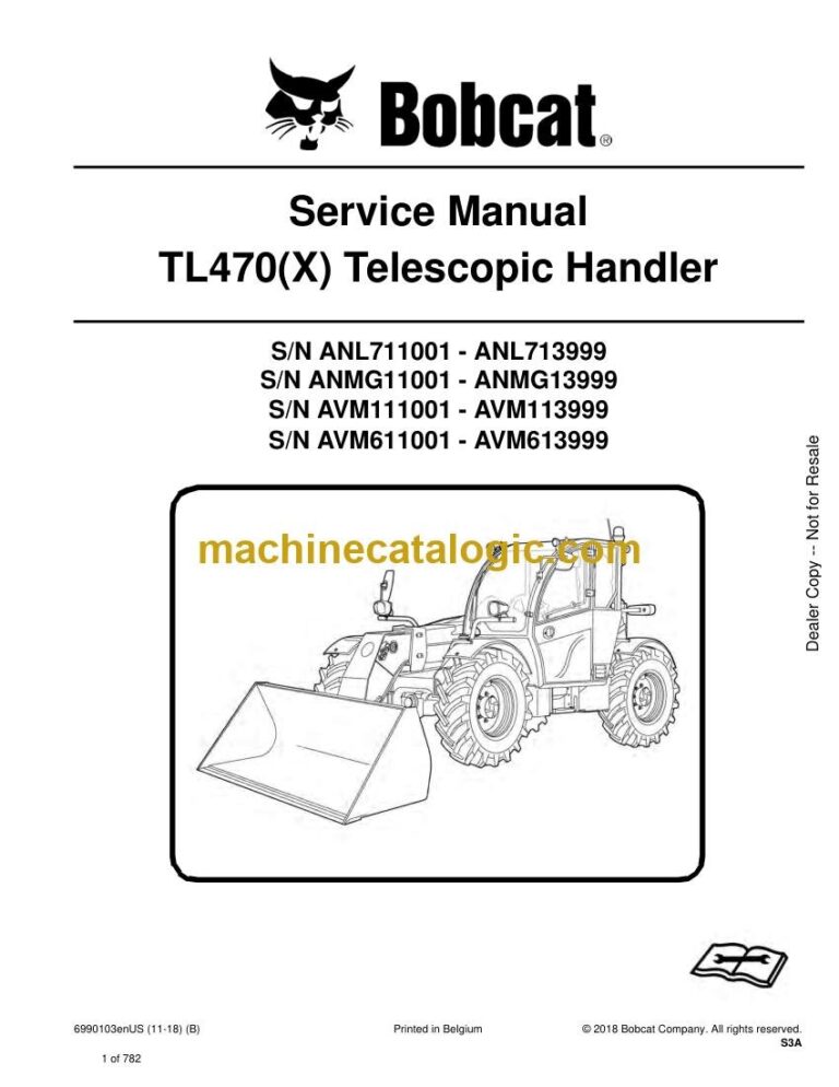 Bobcat TL470 VersaHANDLER® TTC, Telescopic Handler Service Manual (SN AVM111001-AVM113999)