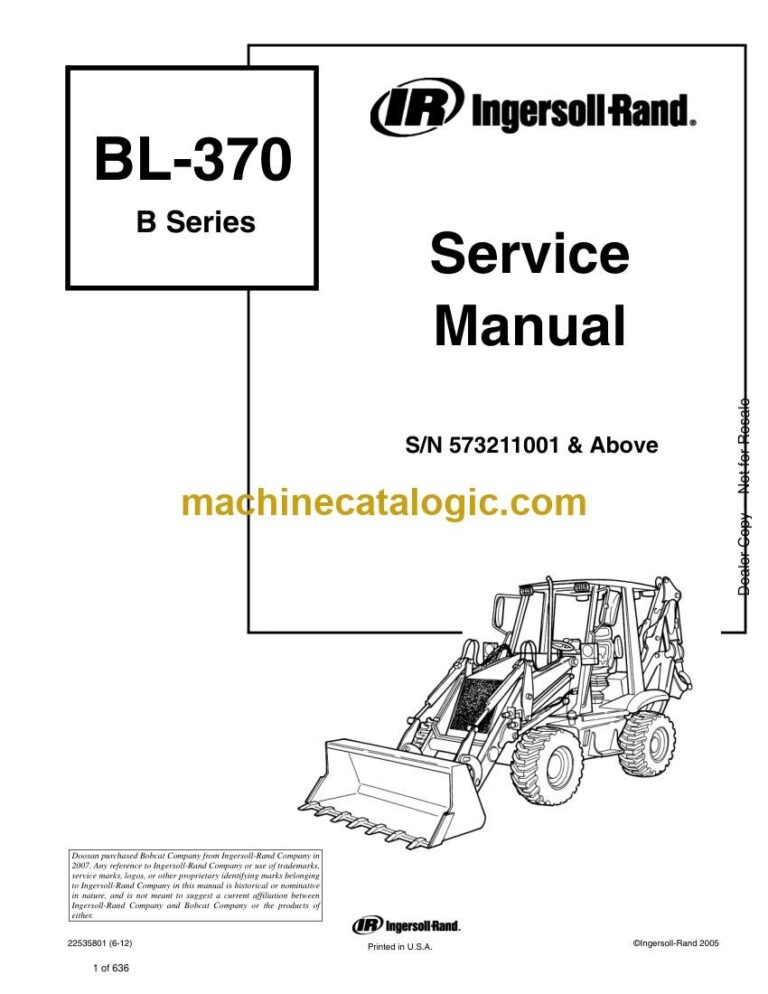Bobcat BL370 Backhoe Loader Service Manual (SN 573211001-573299999)