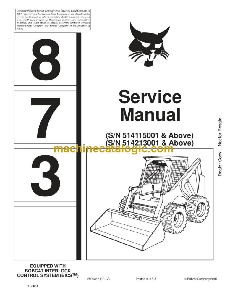 Bobcat 873 Loader Service Manual (SN 514213001-514239999)