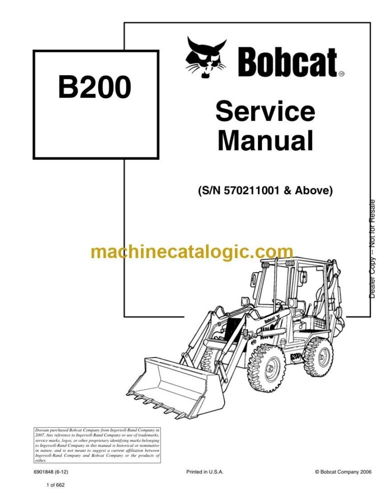 Bobcat B200 Backhoe Loader Service Manual (SN 570211001-570299999)
